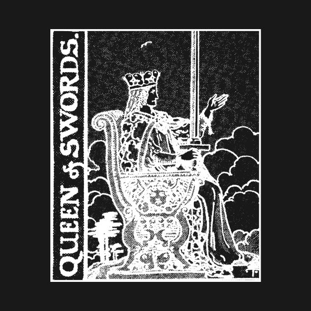 Queen of Swords Tarot Card Rider Waite Black and White by AbundanceSeed