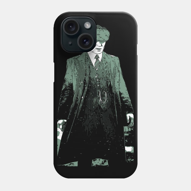 Thomas Shelby stands there emotionally, well dressed, and looks down as abstract comic art Phone Case by ComicPrint