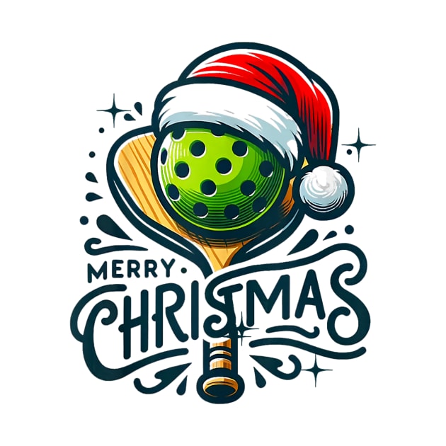 Merry Christmas Pickleball Pickle Ball and Paddle Santa by nadenescarpellos