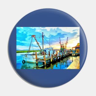 Darien Shrimp Boats at Sunset Pin