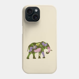 Elephant silhouette with flowers and leaves Phone Case