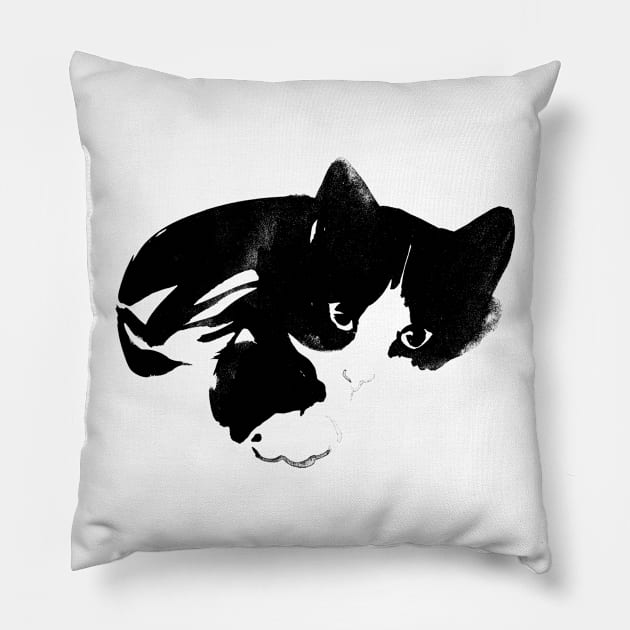 black and white cat Pillow by pechane