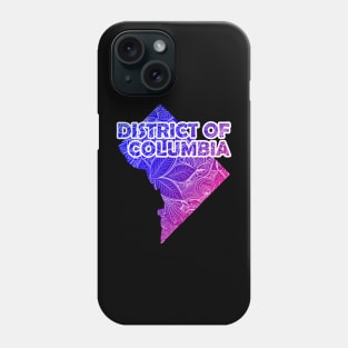 Colorful mandala art map of District of Columbia with text in blue and violet Phone Case