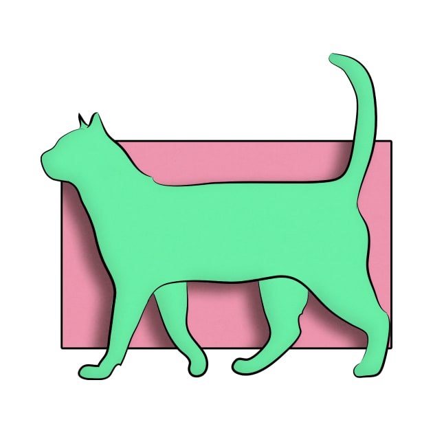 Green walking cat with pink background by Arteria6e9Vena