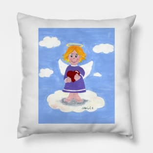 Little blond angel girl with a heart Pillow