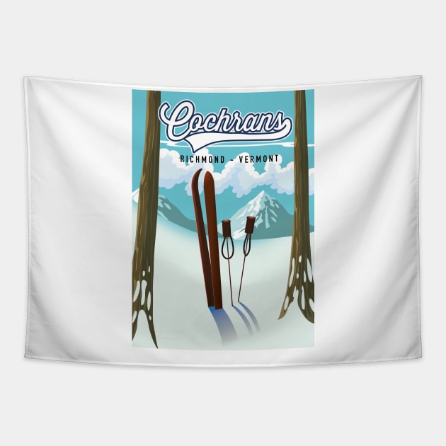 Cochrans Richmond, Vermont Ski poster Tapestry by nickemporium1