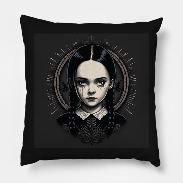 ADDAMS Family, Wednesday-inspired design, Pillow by Buff Geeks Art