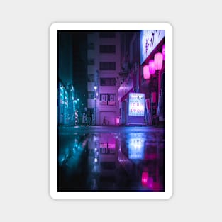 Reflection in the water in Japan Cyberpunk retrowave aesthetic Magnet