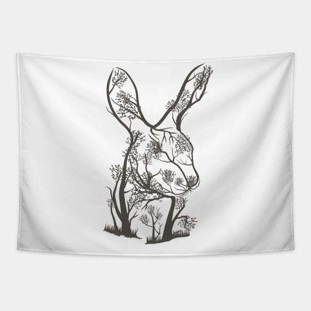 Rabbit  tree illustration Tapestry by Mako Design 