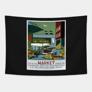 Digitally restored Market Grocery Vintage Poster Print Tapestry