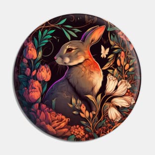 Rabbit and flowers Pin