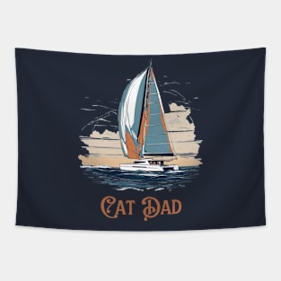 Cat Dad Funny Catamaran Sailing Design Tapestry