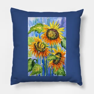 Blue Yellow Watercolor Painting Pillow
