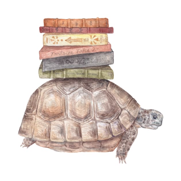 Bookworm Turtle Tortoise Cute Book Animal Watercolor by wanderinglaur