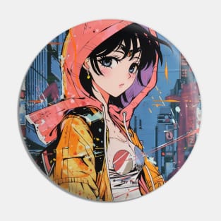 Anime Girl Retro City Pin