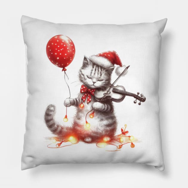 Cat Christmas violin Pillow by DarkWave