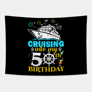 Cruising Into My 50th Birthday 50 Year Old Cruise Birthday Tapestry