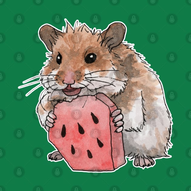 Golden hamster eating a slice of watermelon by Savousepate