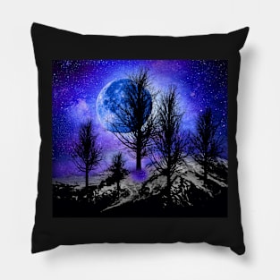 NEBULA STAR MOON AND TREES Pillow