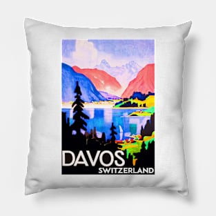 Ski Davos Switzerland Mountains Lake Travel Europe Vacation Skiing Pillow