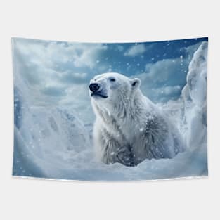 Polar Bear Animal Wildlife Wilderness Colorful Realistic Illustration Tapestry