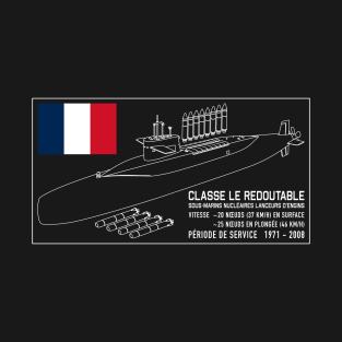 Le Redoutable-Class French Nuclear Submarine Blueprint Infographic Flag Gift T-Shirt