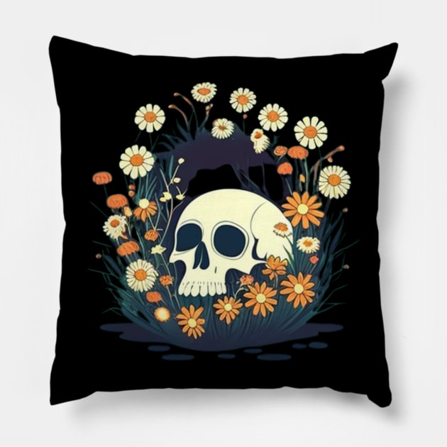 Sunflower skull Pillow by Crazy skull