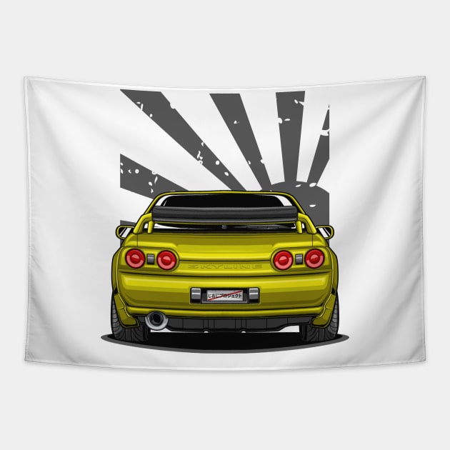 Monster Skyline GT-R R32 (Yellow Glossy) Tapestry by Jiooji Project