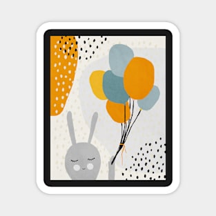 Rabbit, Balloons, Bunny, Abstract, Mid century modern kids wall art, Nursery room Magnet