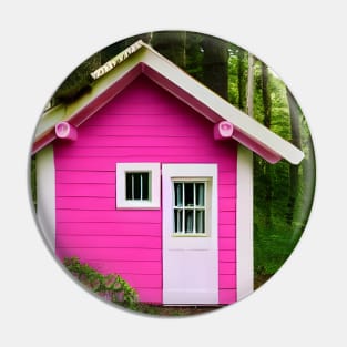 Pink Color House in Forest Art Pin