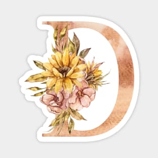 Watercolor sunflower floral  wedding monogram, D letter illustration Magnet