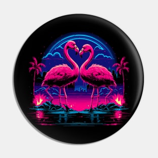 Pink Flamingos Retro Vaporwave Aesthetic Pin