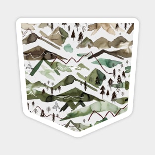 Pocket - WATERCOLOR MOUNTAINS GOLD GREEN Magnet