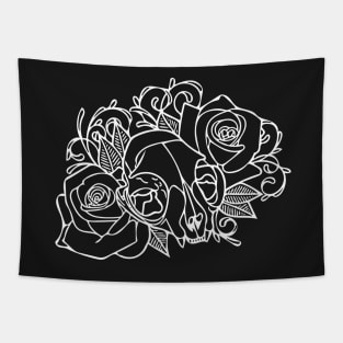 Cat Skull with Roses Tapestry