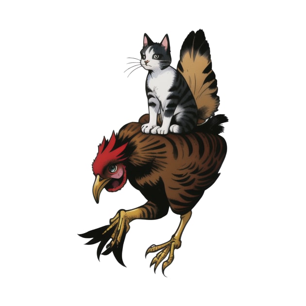 Cute Cat Riding Chicken by Rishirt