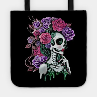 La catrina, calavera, Lady skull, sugar skull, dark, skeletons lovers, cool skulls, bones, gothic floral lady Tote