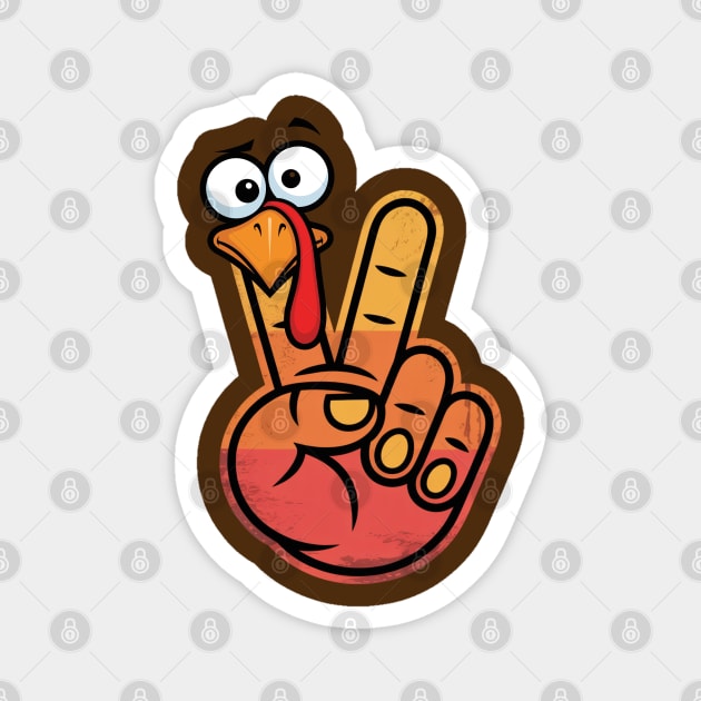 Peace Sign Turkey Hand Thanksgiving - Funny Turkey Hand Gesture Magnet by Creatifly Graphic Tees