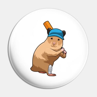 Hamster at Cricket with Cricket bat Pin