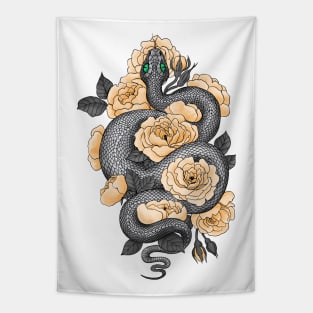 Snake and yellow roses Tapestry