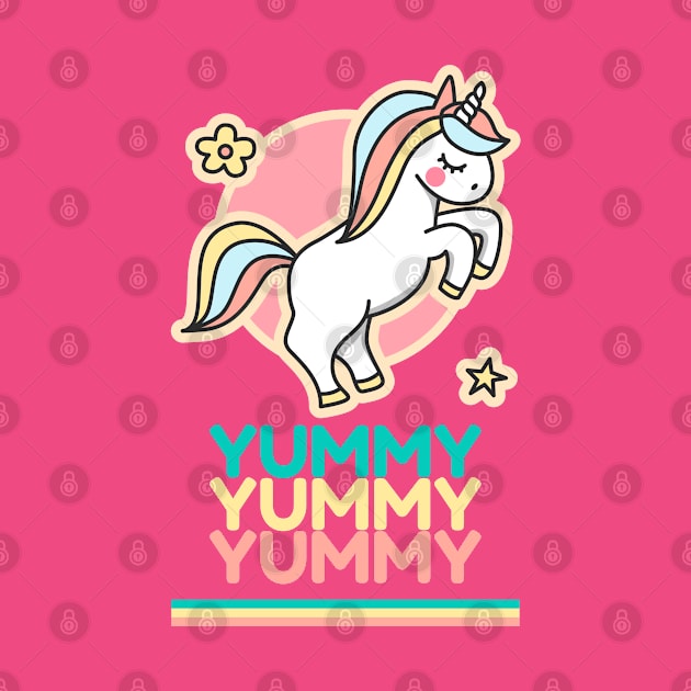 Yummy Repeat Typography & Cute Unicorn Colorful by Inspire Enclave