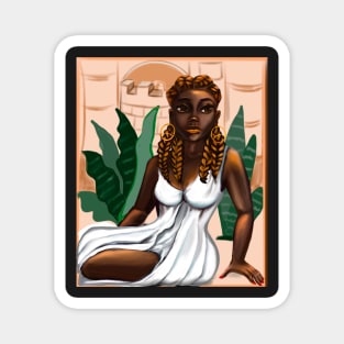 Cleopatra ii Queen Black is beautiful black woman art with crown, white dress and braids, brown eyes and dark brown skin ! Magnet