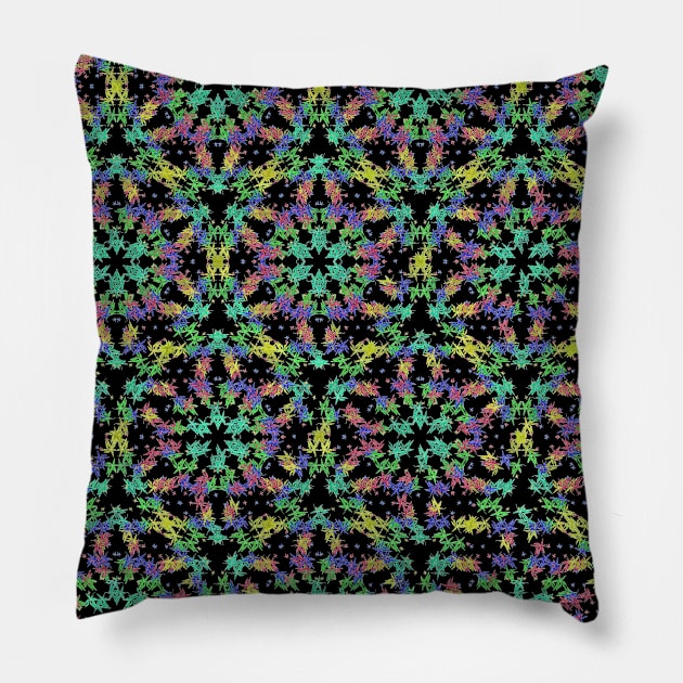 Multicolor Leaves in Hexagon Symmetry Pattern Pillow by Kanika Behari Studio