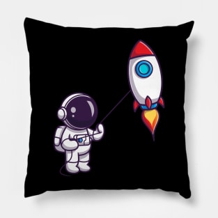 Cute Astronaut Playing Rocket Kite Cartoon Pillow