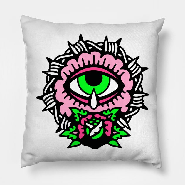 Eye rose barbed wire Pillow by Bojes Art