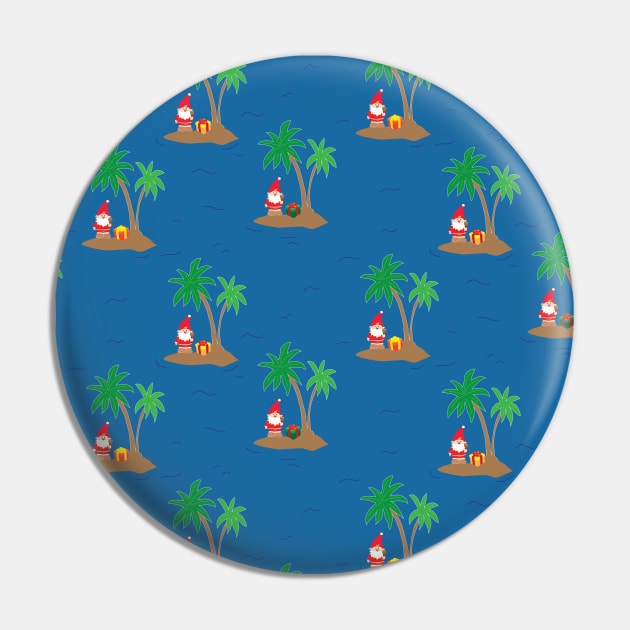 Santa Claus on an island with a palm tree and a gift box in the middle of the ocean. Fun tropical Christmas print. Pin by Sandra Hutter Designs