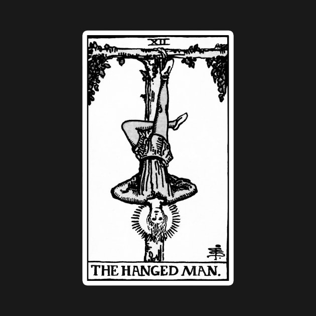 XII. The Hanged Man Tarot Card | Black and white by wildtribe