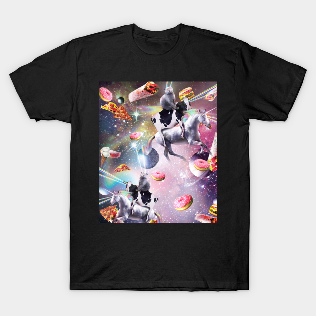 Discover Space Cat Cow Unicorn Riding, Rainbow Laser Eyes - Space Cat Cow Unicorn Riding Rainbow L - T-Shirt