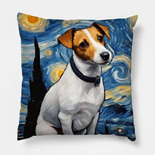 Jack Russell Terrier Dog Breed Painting in a Van Gogh Starry Night Art Style Pillow