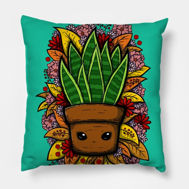 Cute Snake Plant Illustration Pillow by zarya_kiqo