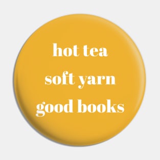 Hot Tea Soft Yarn Good Books Pin